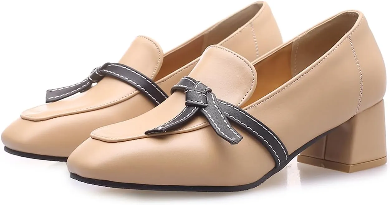 Women's Square Closed Toe Pump Loafers Slip-On Chunky Mid Block Heel Classic Western Work Office Dress Shoes Comfort Business Party Dating Shopping Daily Wear Pumps