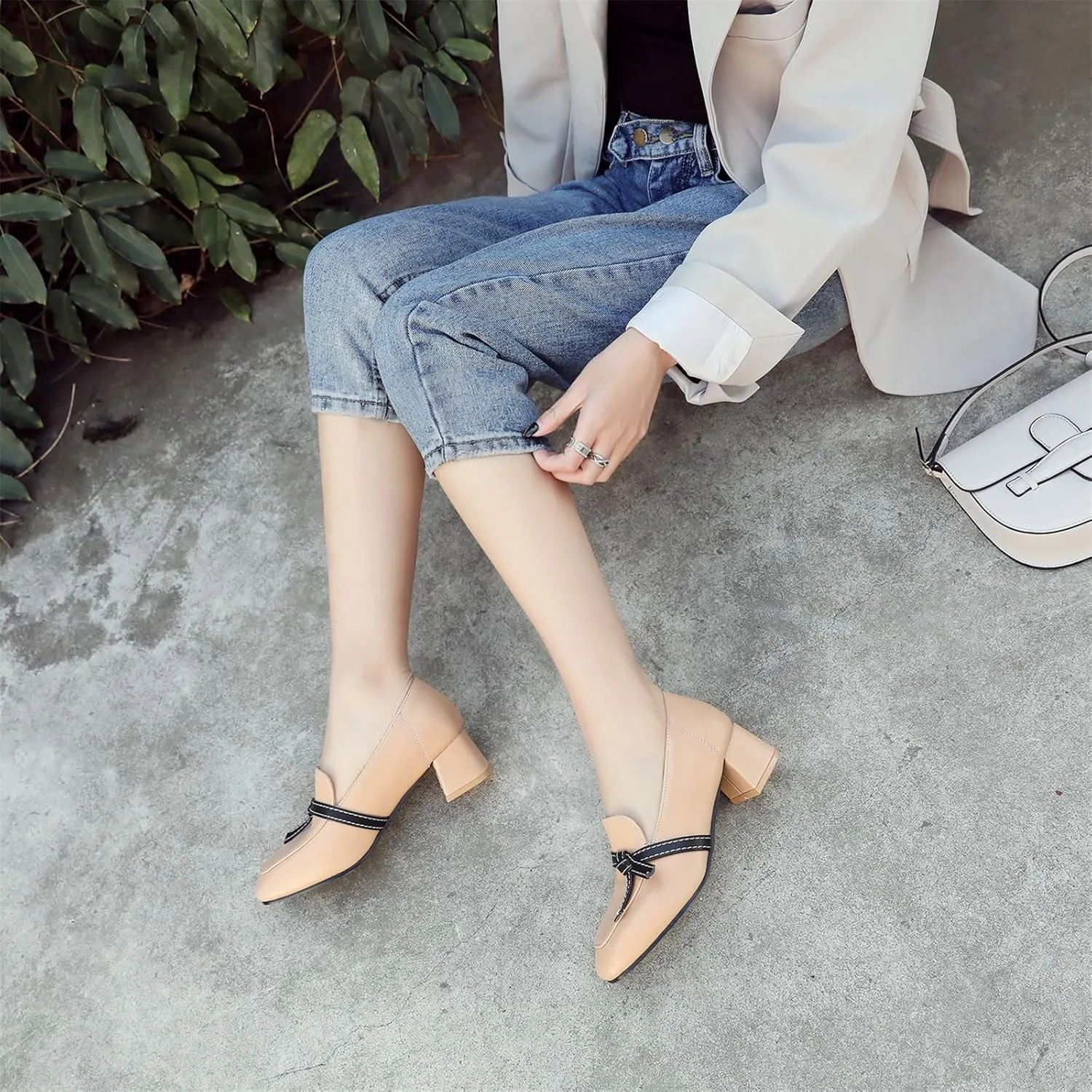 Women's Square Closed Toe Pump Loafers Slip-On Chunky Mid Block Heel Classic Western Work Office Dress Shoes Comfort Business Party Dating Shopping Daily Wear Pumps