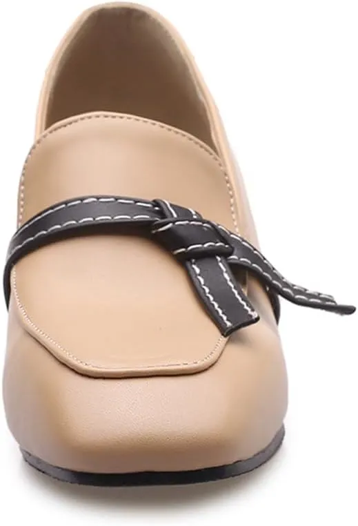 Women's Square Closed Toe Pump Loafers Slip-On Chunky Mid Block Heel Classic Western Work Office Dress Shoes Comfort Business Party Dating Shopping Daily Wear Pumps