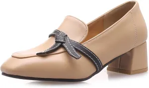 Women's Square Closed Toe Pump Loafers Slip-On Chunky Mid Block Heel Classic Western Work Office Dress Shoes Comfort Business Party Dating Shopping Daily Wear Pumps