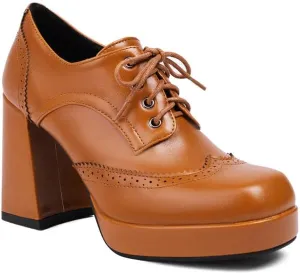 Women's Square Toe Shoelace Platform Square Heel Brogue Shoes