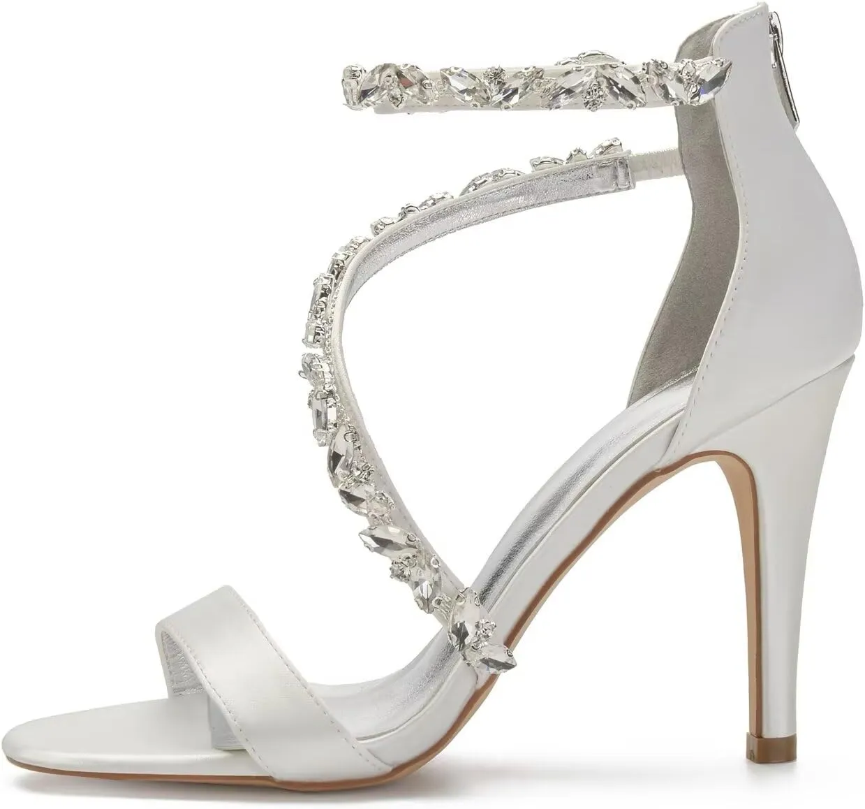 Women's Wedding High Heels for Bride Wedding Stilettos for Women Open Toe Satin Crystals Dressy Pumps Sandals