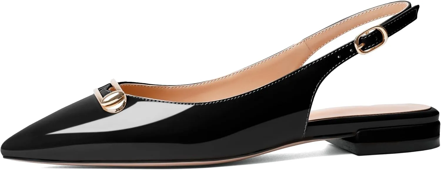 YODEKS Womens Flats Slingback Pointed Toe Heels Ballet Flat Low Heel Block Pump for Wedding Office Dress Dressy