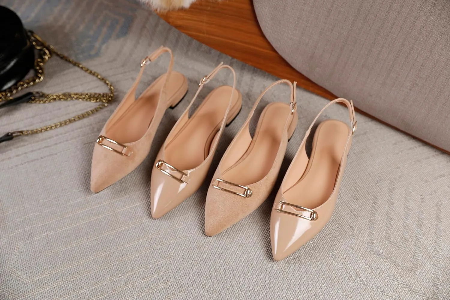 YODEKS Womens Flats Slingback Pointed Toe Heels Ballet Flat Low Heel Block Pump for Wedding Office Dress Dressy