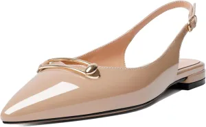 YODEKS Womens Flats Slingback Pointed Toe Heels Ballet Flat Low Heel Block Pump for Wedding Office Dress Dressy