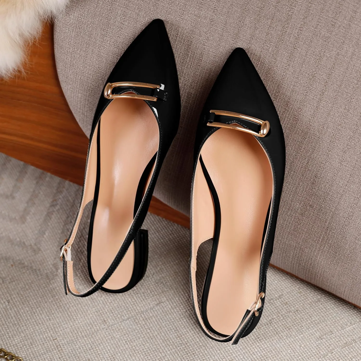 YODEKS Womens Flats Slingback Pointed Toe Heels Ballet Flat Low Heel Block Pump for Wedding Office Dress Dressy