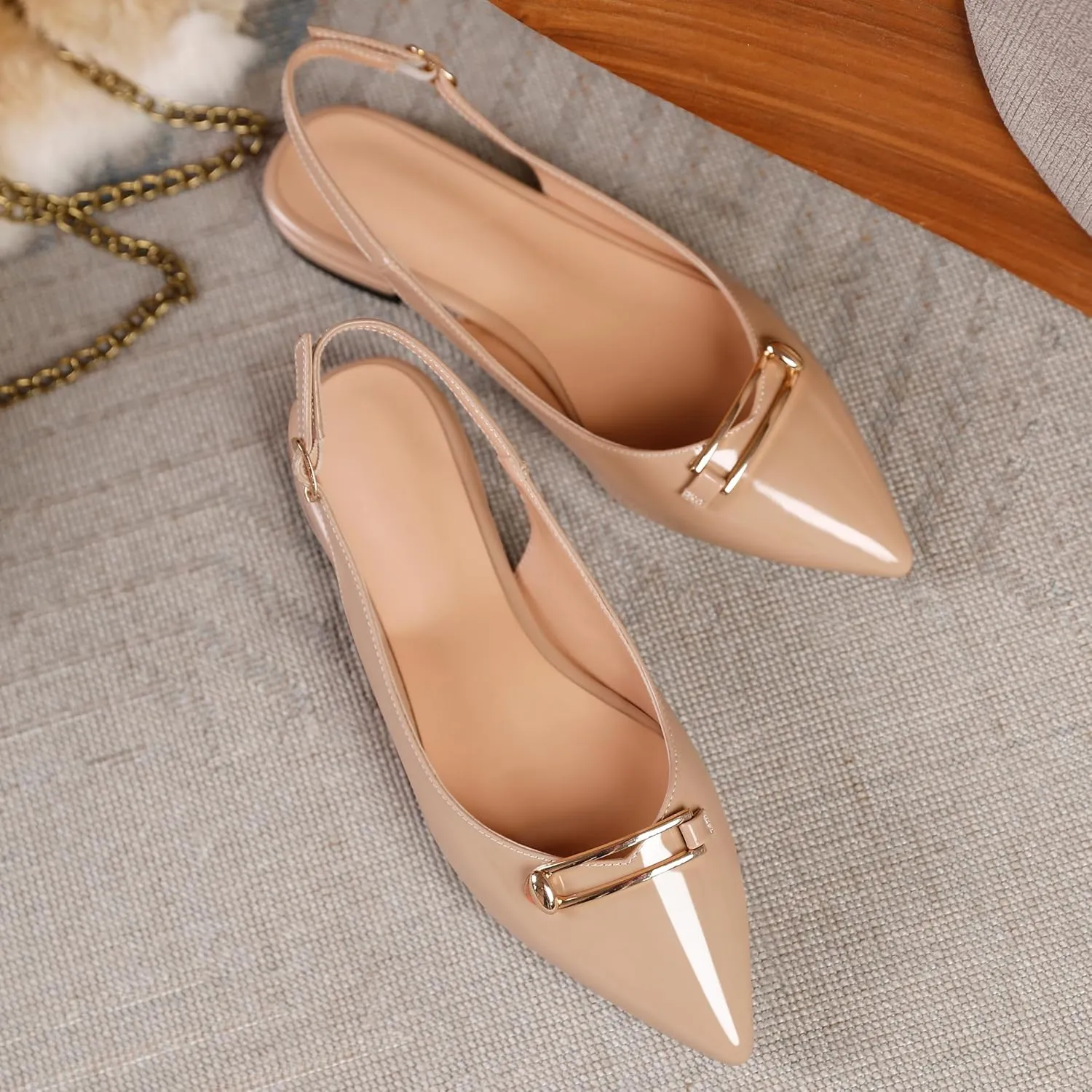 YODEKS Womens Flats Slingback Pointed Toe Heels Ballet Flat Low Heel Block Pump for Wedding Office Dress Dressy