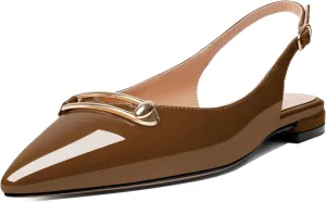 YODEKS Womens Flats Slingback Pointed Toe Heels Ballet Flat Low Heel Block Pump for Wedding Office Dress Dressy