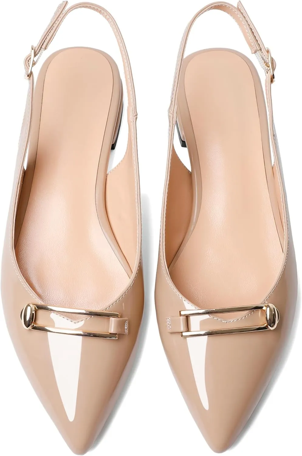 YODEKS Womens Flats Slingback Pointed Toe Heels Ballet Flat Low Heel Block Pump for Wedding Office Dress Dressy