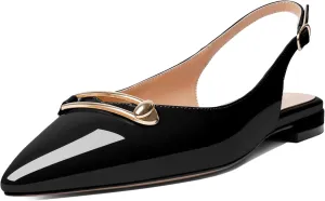 YODEKS Womens Flats Slingback Pointed Toe Heels Ballet Flat Low Heel Block Pump for Wedding Office Dress Dressy