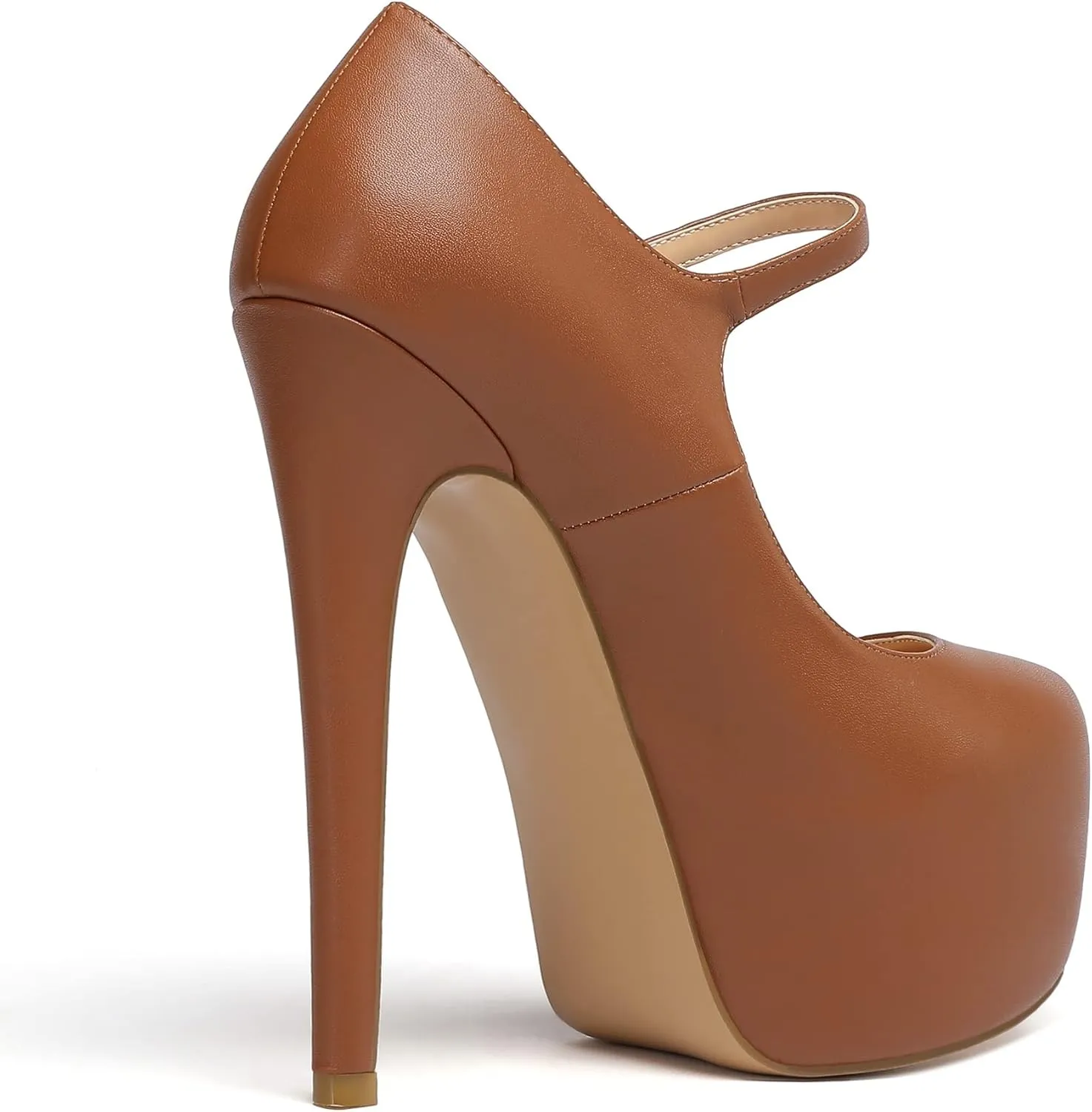 YODEKS Women's Round Toe Shoes with Ankle Strap 6" Platform Stiletto Heels Exquisite Pumps Heel Mary Jane for Gathering