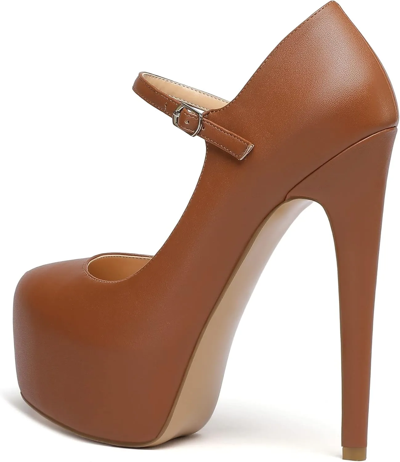 YODEKS Women's Round Toe Shoes with Ankle Strap 6" Platform Stiletto Heels Exquisite Pumps Heel Mary Jane for Gathering