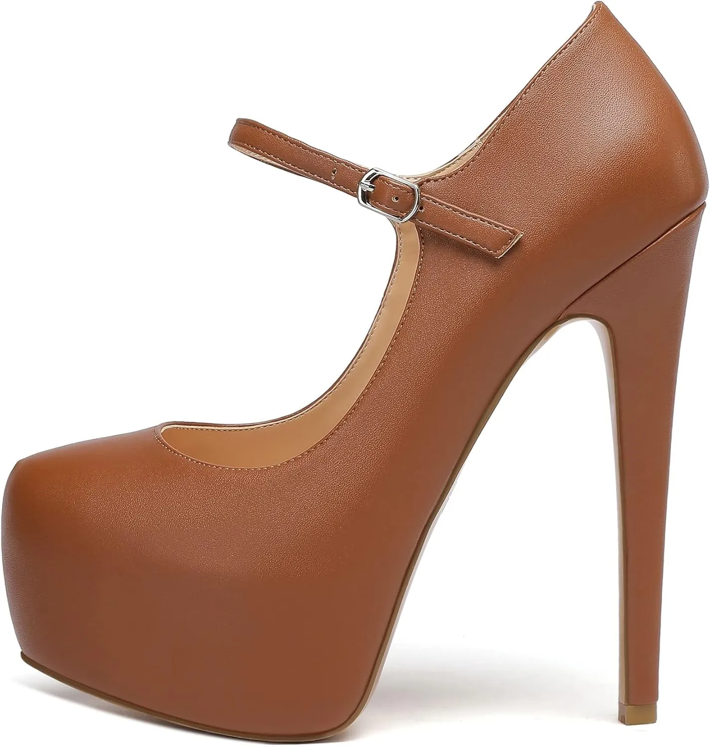 YODEKS Women's Round Toe Shoes with Ankle Strap 6" Platform Stiletto Heels Exquisite Pumps Heel Mary Jane for Gathering