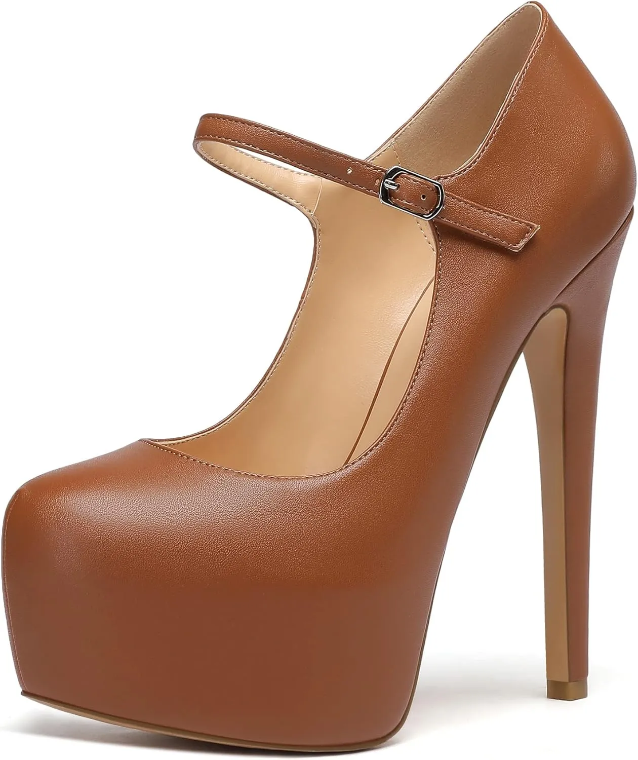 YODEKS Women's Round Toe Shoes with Ankle Strap 6" Platform Stiletto Heels Exquisite Pumps Heel Mary Jane for Gathering