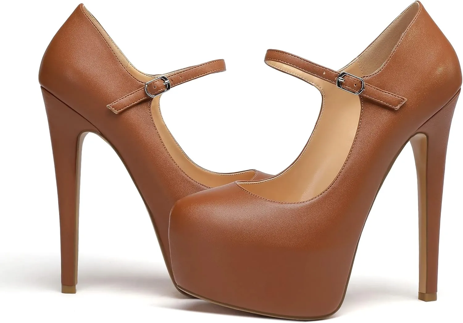 YODEKS Women's Round Toe Shoes with Ankle Strap 6" Platform Stiletto Heels Exquisite Pumps Heel Mary Jane for Gathering