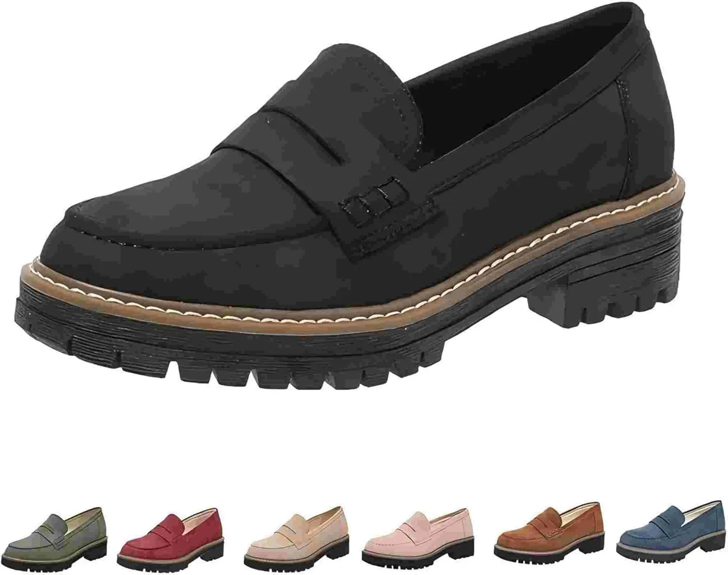 ZSpzx Women's Penny Loafers 2025, Comfortable Dressy Platform Chunky Loafers, Slip On Work Office Business Casual Dress Shoes, Brown, One Size Fits Most, Large