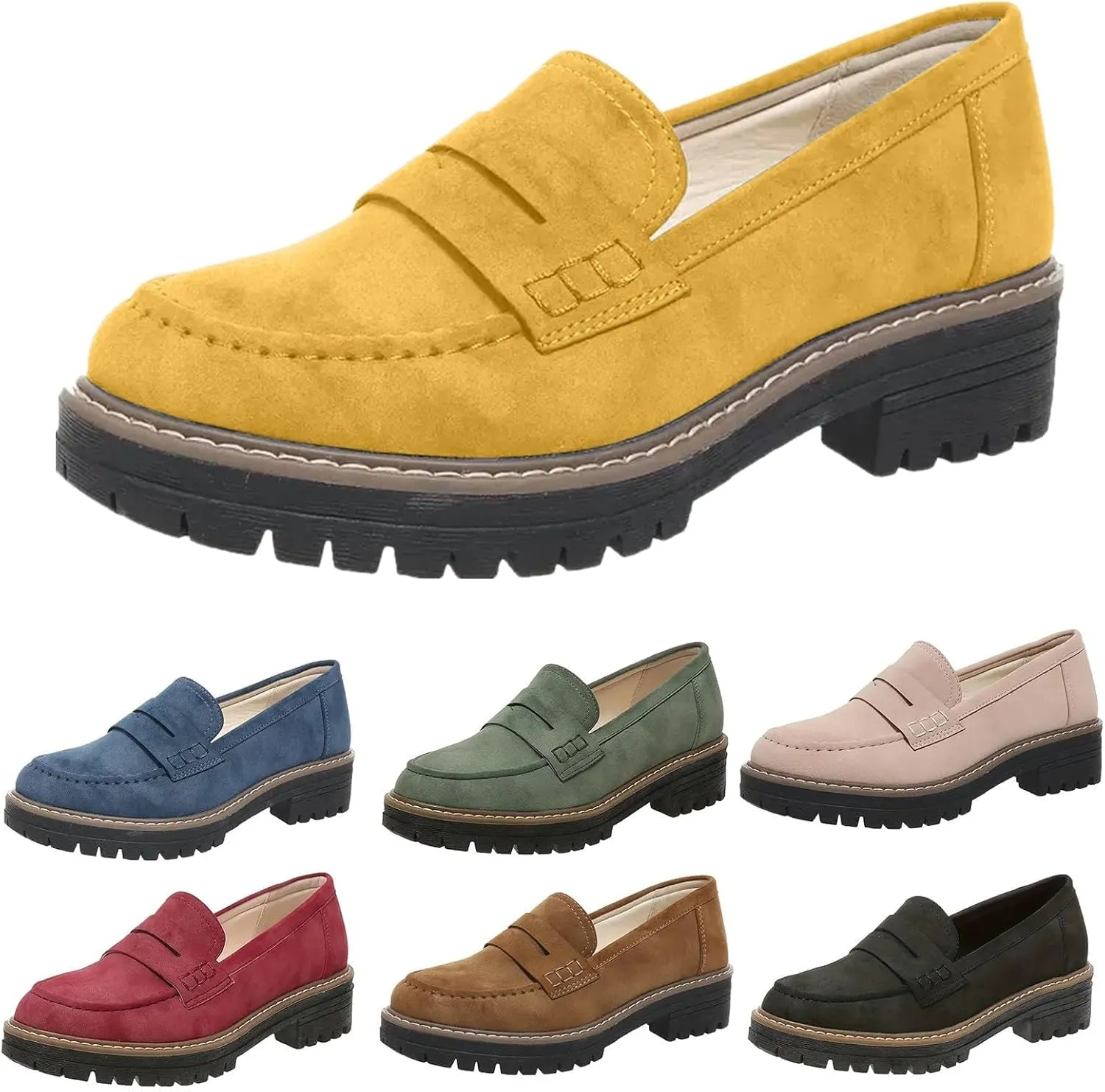 ZSpzx Women's Penny Loafers 2025, Comfortable Dressy Platform Chunky Loafers, Slip On Work Office Business Casual Dress Shoes, Brown, One Size Fits Most, Large