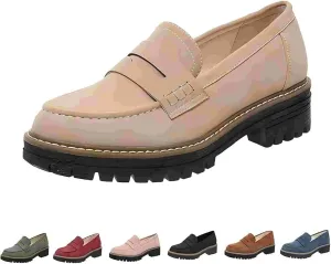 ZSpzx Women's Penny Loafers 2025, Comfortable Dressy Platform Chunky Loafers, Slip On Work Office Business Casual Dress Shoes, Brown, One Size Fits Most, Large