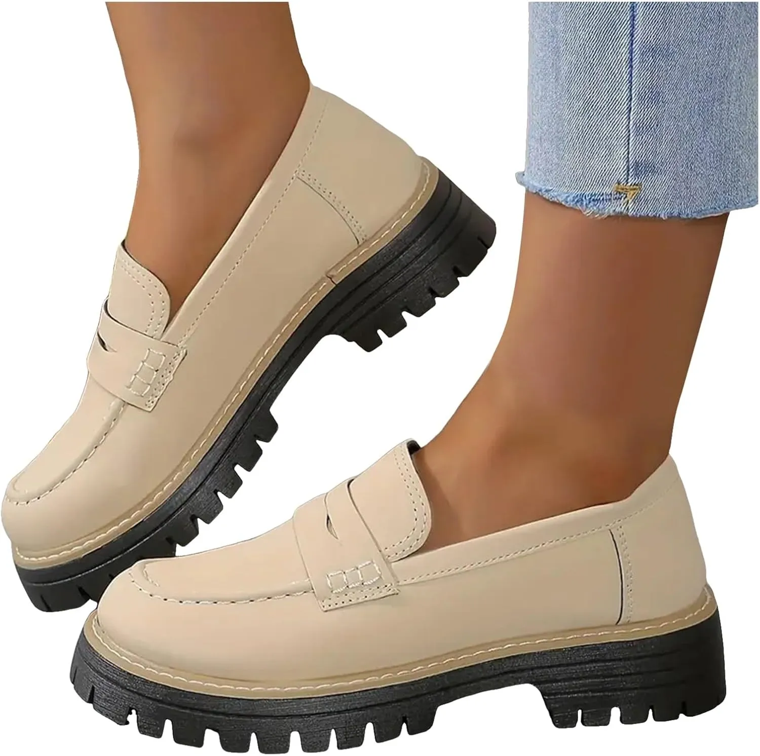 ZSpzx Women's Penny Loafers 2025, Comfortable Dressy Platform Chunky Loafers, Slip On Work Office Business Casual Dress Shoes, Brown, One Size Fits Most, Large